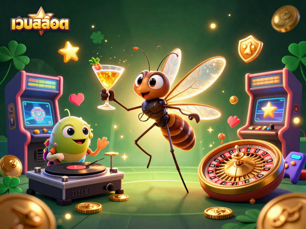 Engage in the exciting world of เว็บสล็อต with a vibrant 3D illustration showcasing casino elements and gaming fun.