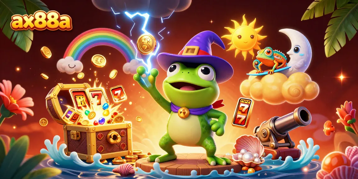 Win big with ax88a as a wizard frog conjures gold in a captivating casino scene.