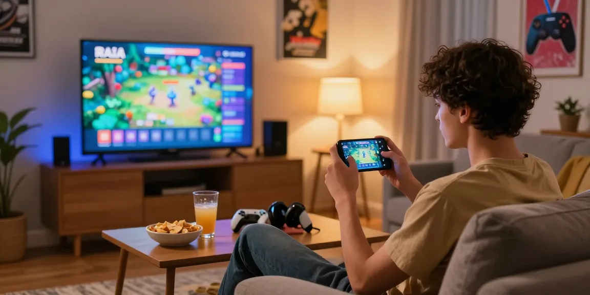 Raja Game login scene featuring a person playing on smartphone in a cozy living room.