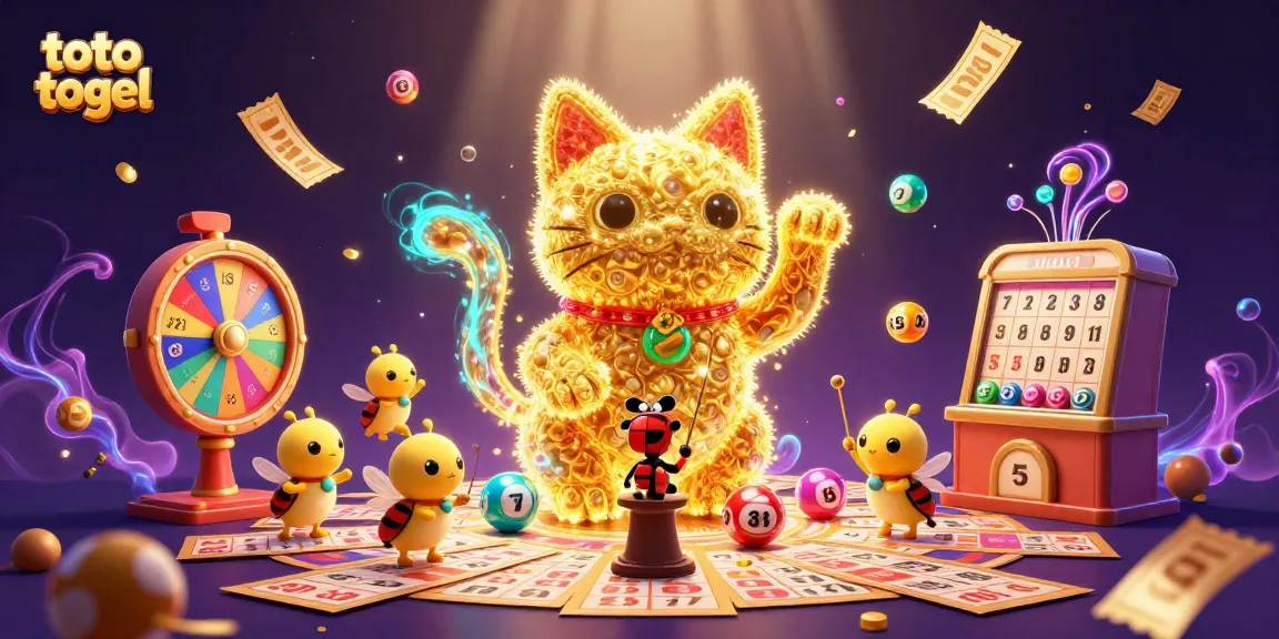 Engage in toto togel excitement with a vibrant cat and dynamic lottery elements.
