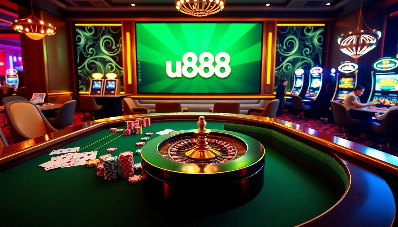 Engage with u888's dynamic online casino interface featuring an immersive poker scene.