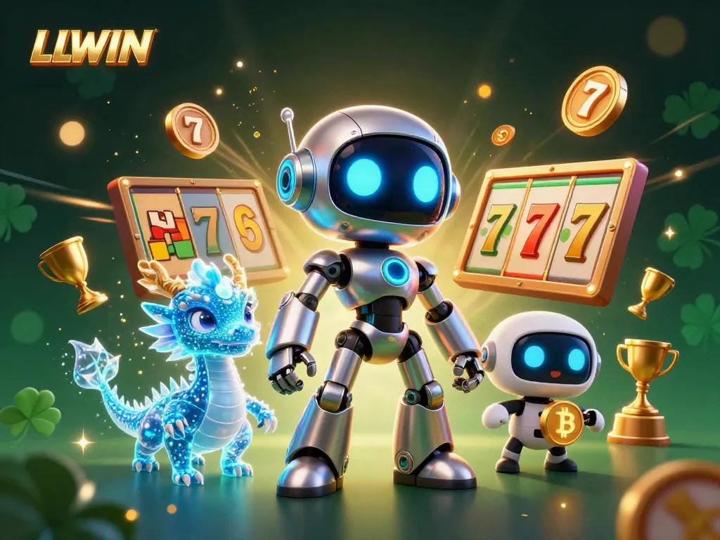 Experience exhilarating slots action with LLWIN's dynamic cyberpunk casino robots and holographic companions.