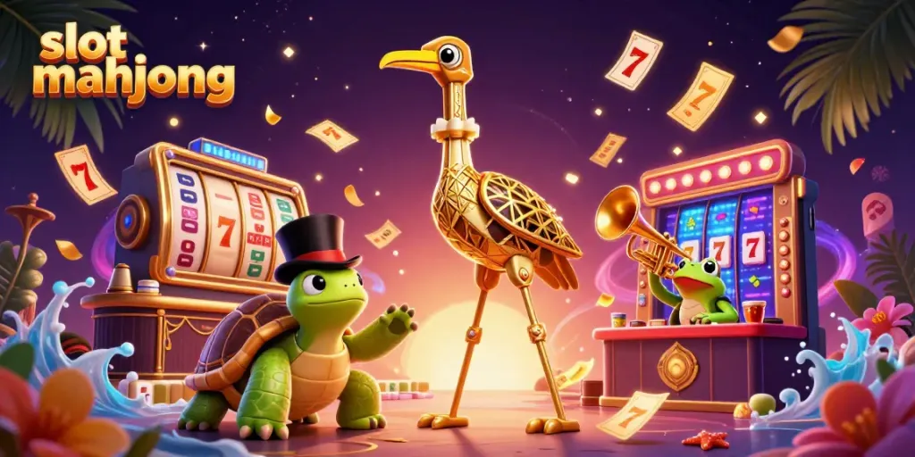 Engage with slot mahjong in an exciting casino scene featuring vibrant characters and elements.