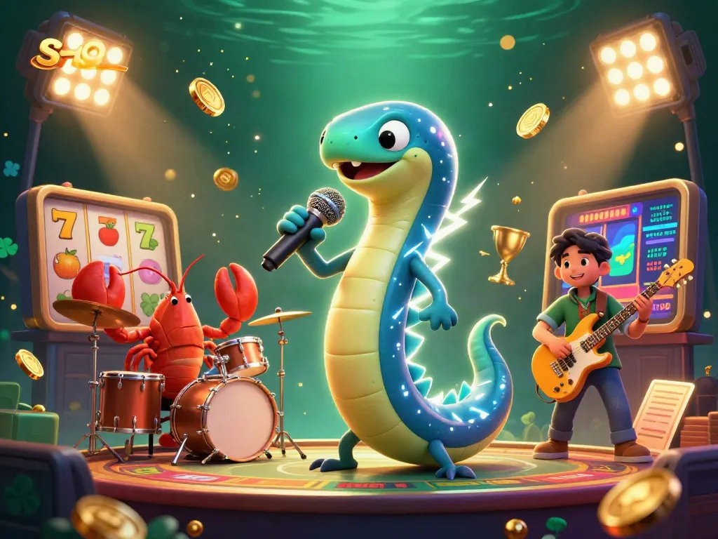Experience thrilling slot gameplay with vibrant, animated electric eel DJ and his band.