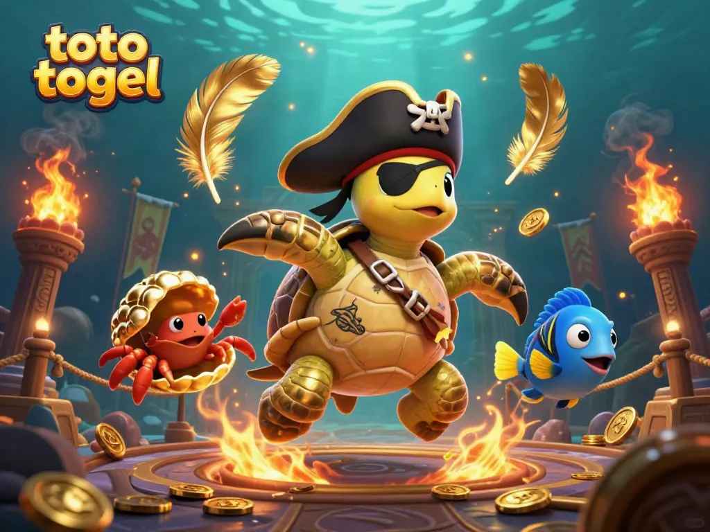 Immerse yourself in the world of toto togel with our vibrant scene showcasing a pirate turtle and friends amidst treasures
