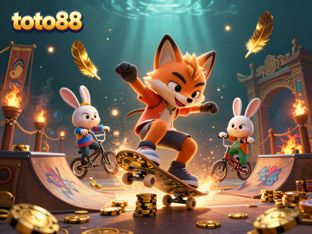 Experience the excitement of toto88 with dynamic casino action featuring a skateboarder fox and BMX rabbit