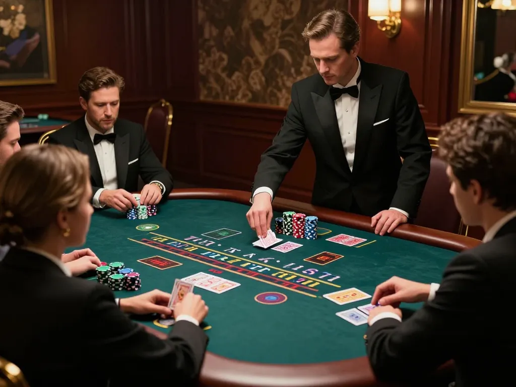 open88 players placing bets at a blackjack table in an upscale casino environment