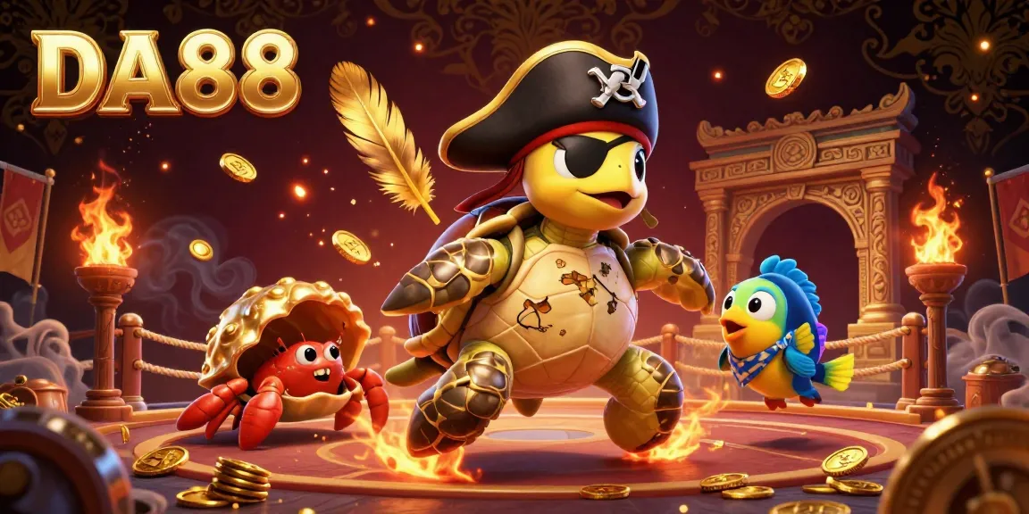 Experience thrilling casino action with DA88 featuring a pirate turtle and treasures.