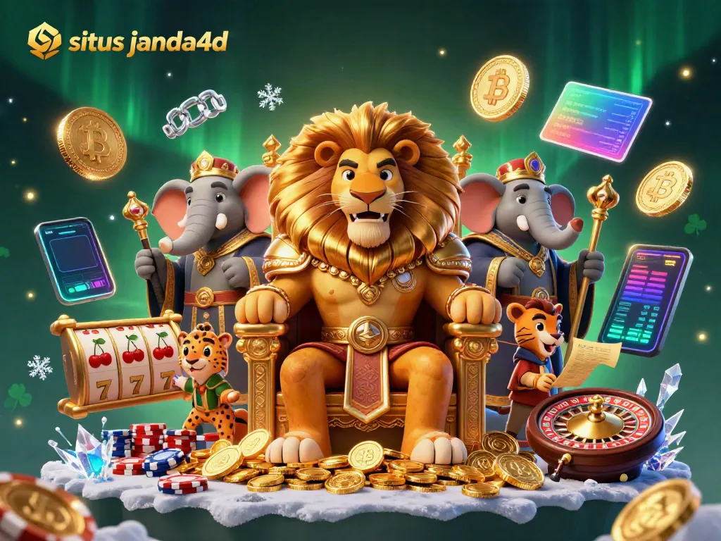 Gambarlah situs janda4d yang menampilkan raja singa, gajah penasihat, dan cheetah kurir di kasino.