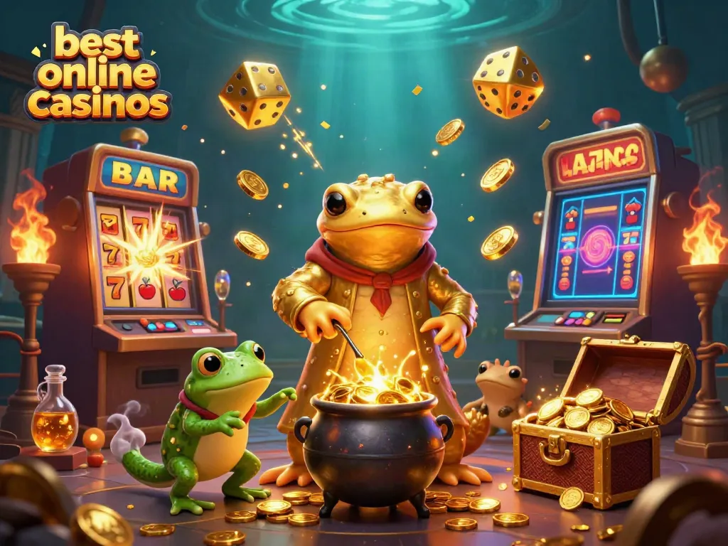Experience the excitement of the best online casinos with a gold-drenched alchemist scene brimming with jackpots.