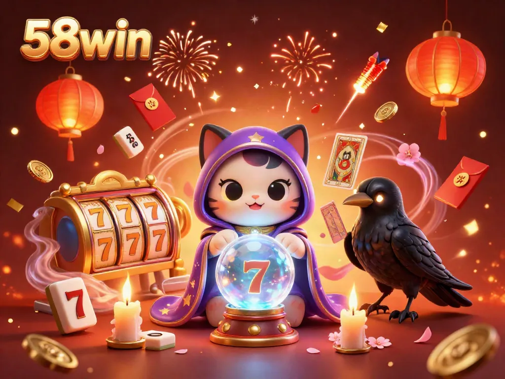Experience the thrilling joy of winning with 58win's captivating casino scene featuring mystical elements.
