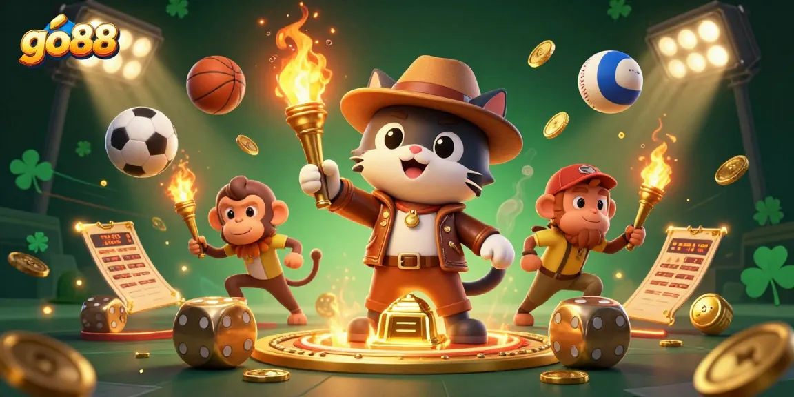 Engage in exhilarating go88 gambling adventures with vibrant visuals of a casino explorer and golden artifacts.