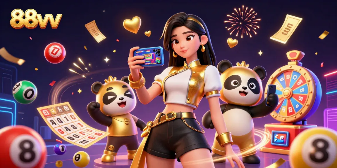 Experience the excitement of 88vv's online games with vibrant lottery balls and casino elements.