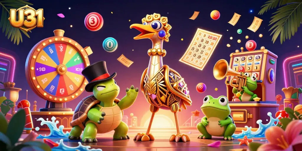 Experience U31 with vibrant lottery elements, interactive characters, and colorful casino excitement.