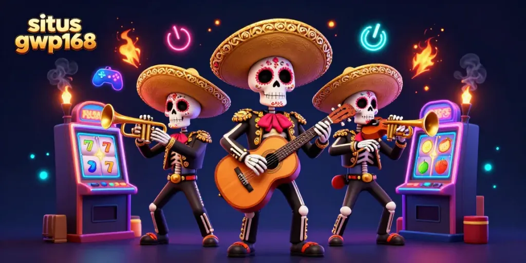 Mainkan slot dengan aman di situs gwp168, lengkap dengan karakter mariachi dan simbol kasino yang berwarna-warni.
