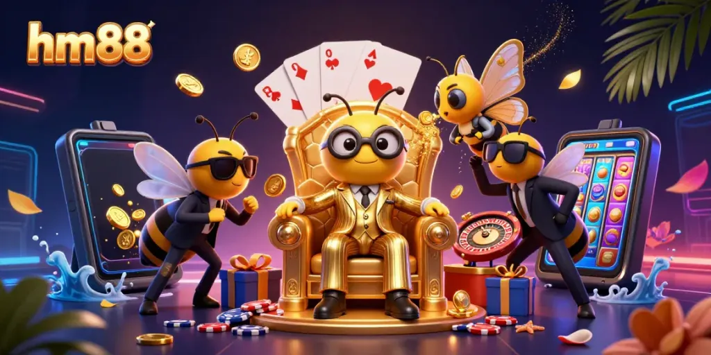 Experience winning moments at hm88 with vibrant 3D casino characters amid thrilling game elements.