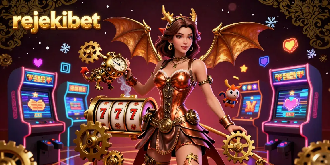 Experience thrilling slot action with rejekibet, featuring vibrant steampunk elements and dynamic gaming symbols.