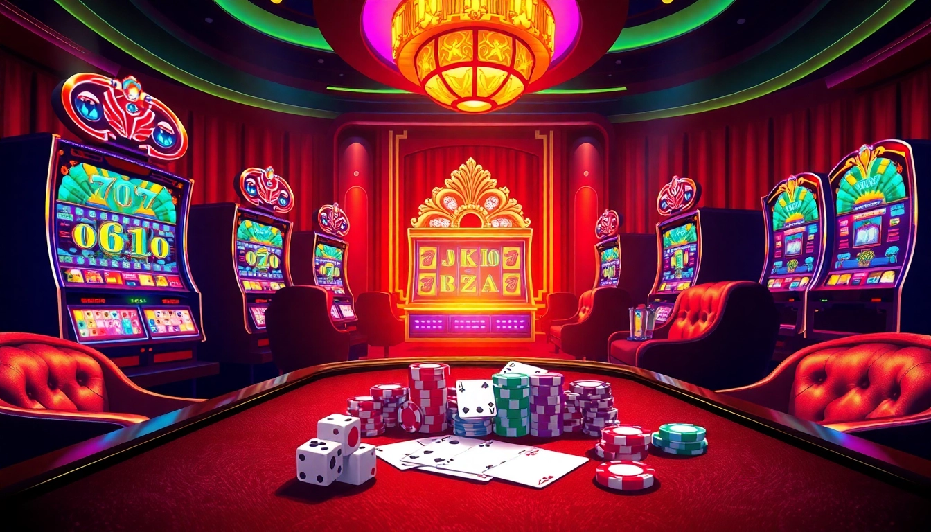 Experience action-packed gameplay on the trusted situs slot with vibrant slot machines and poker chips.