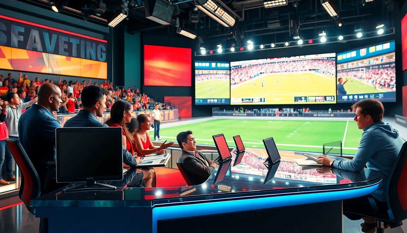 Engaging sports broadcasting featuring diverse reporters analyzing a live game.