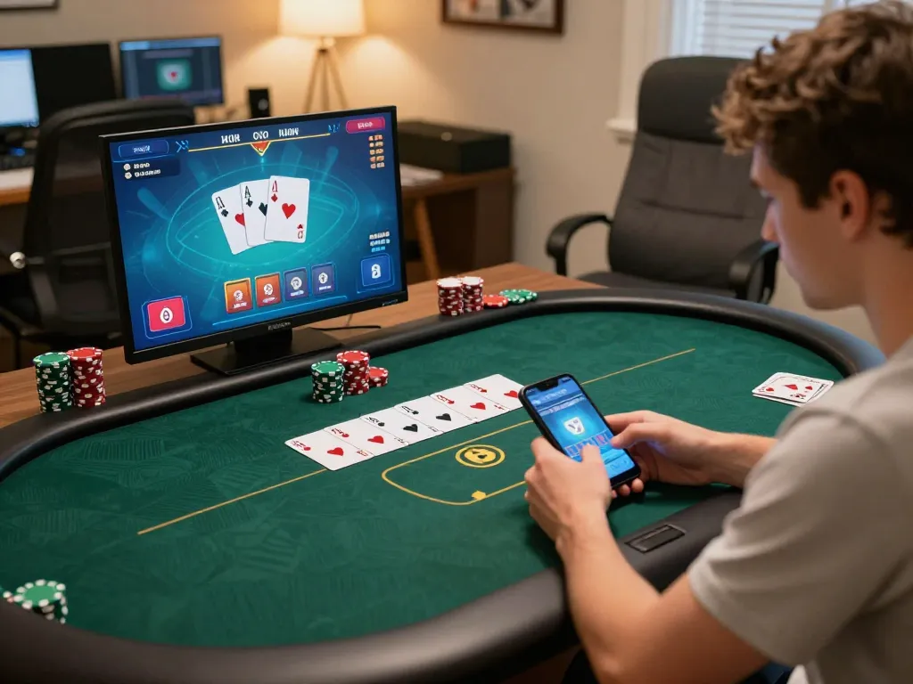 Pengguna Kenzototo terlibat dalam permainan poker online yang strategis sambil mengelola bankroll mereka.