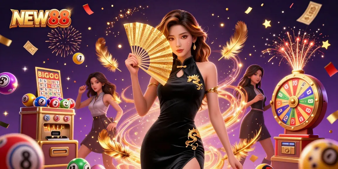 Win big with NEW88 lottery games featuring vibrant balls and dynamic casino elements!