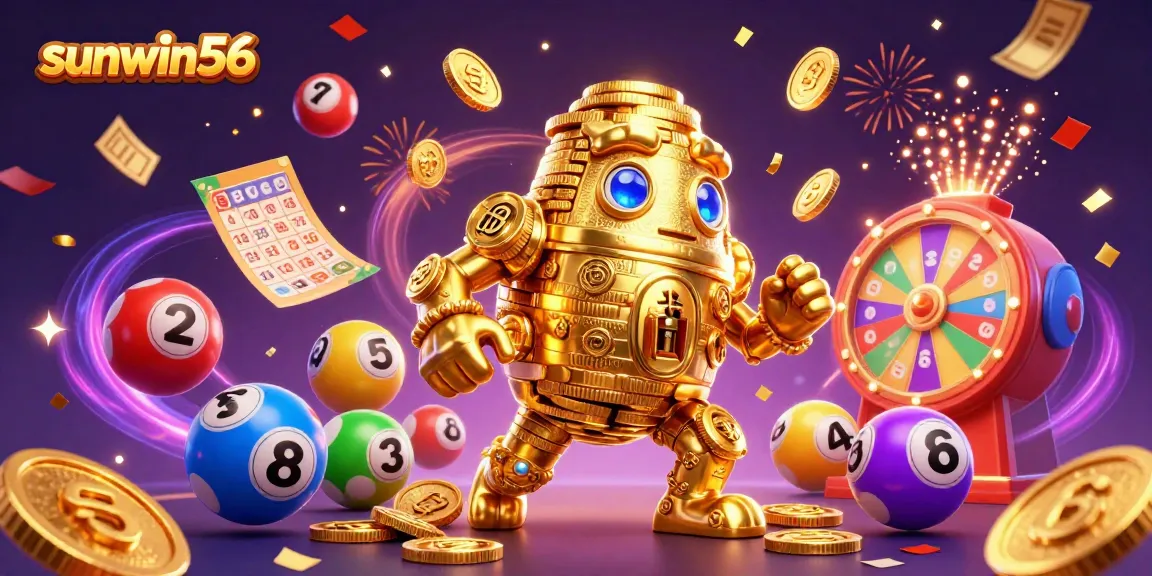 Catch the excitement of sunwin56 with a vibrant lottery scene filled with bouncing balls and gold!