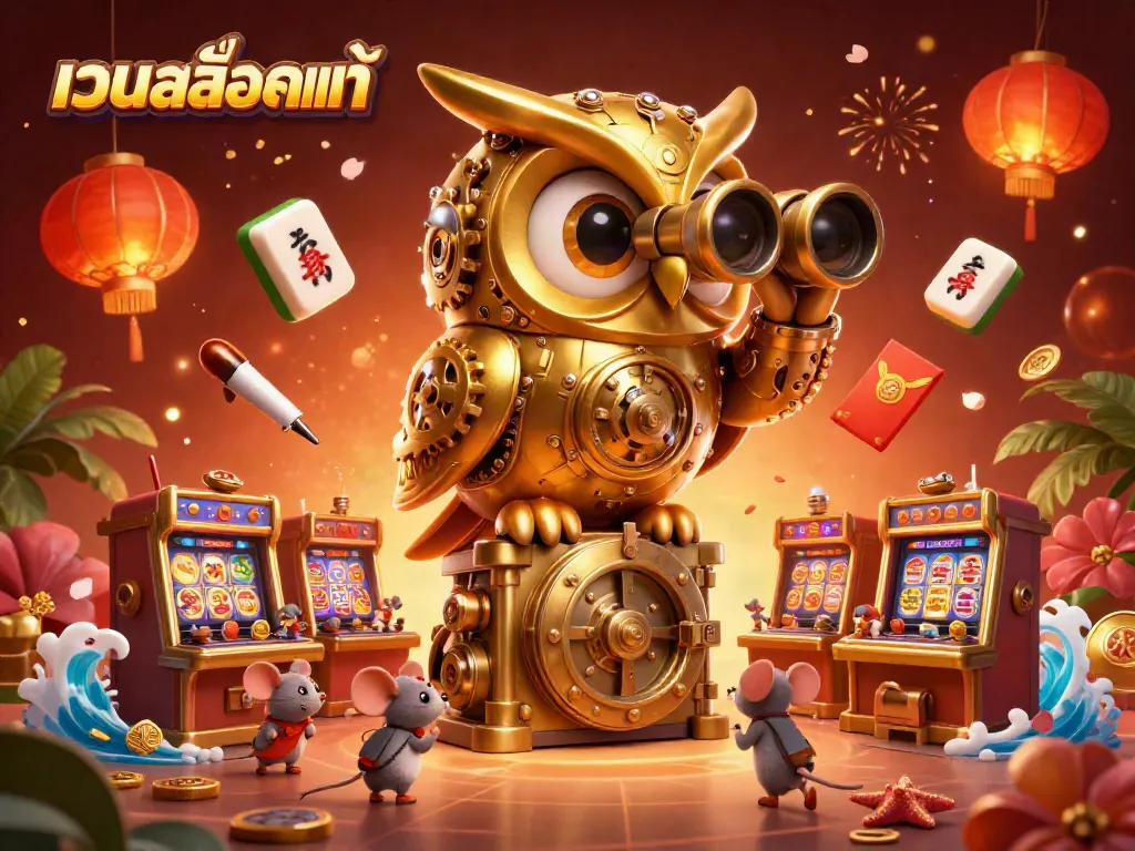 Experience the thrill of เว็บสล็อตแท้ with unique characters and vibrant visuals in this 3D casino illustration.