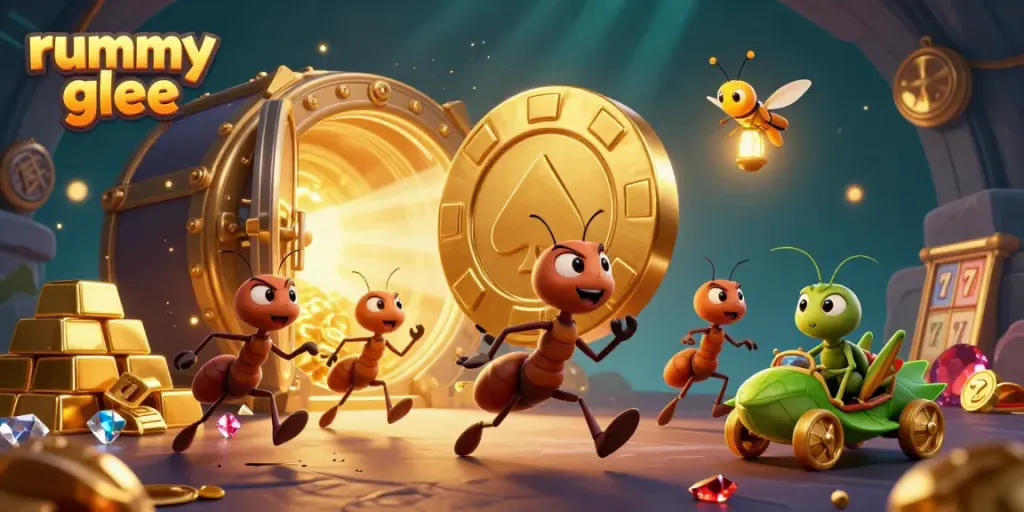 Rummy glee menampilkan semut 3D dan pengemudi belalang dalam pencurian kasino.