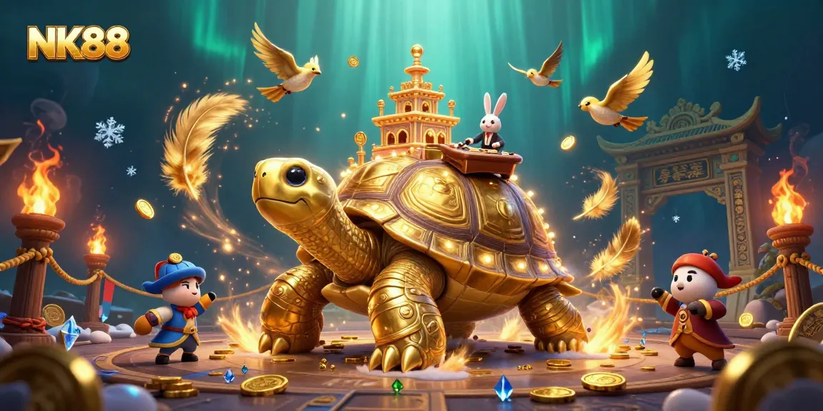 Engage with NK88 for thrilling casino experiences featuring a golden tortoise and rabbit dealer.