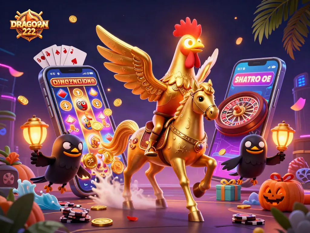 Experience thrilling jackpots at DRAGON222, where players enjoy vibrant slot action amidst animated casino elements.