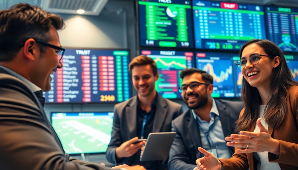 Engaging scene of online Betting with diverse individuals actively engaging in sports betting.