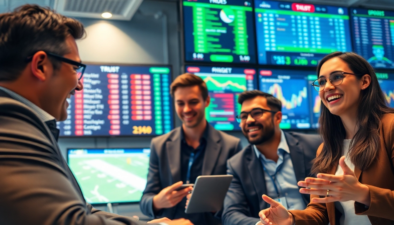 Engaging scene of online Betting with diverse individuals actively engaging in sports betting.
