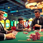 Engage in an exhilarating game at a Blackjack Casino with focused players and a vibrant table atmosphere.