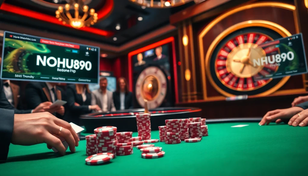 Engaged players at NOHU90 poker table showcasing vibrant casino excitement.