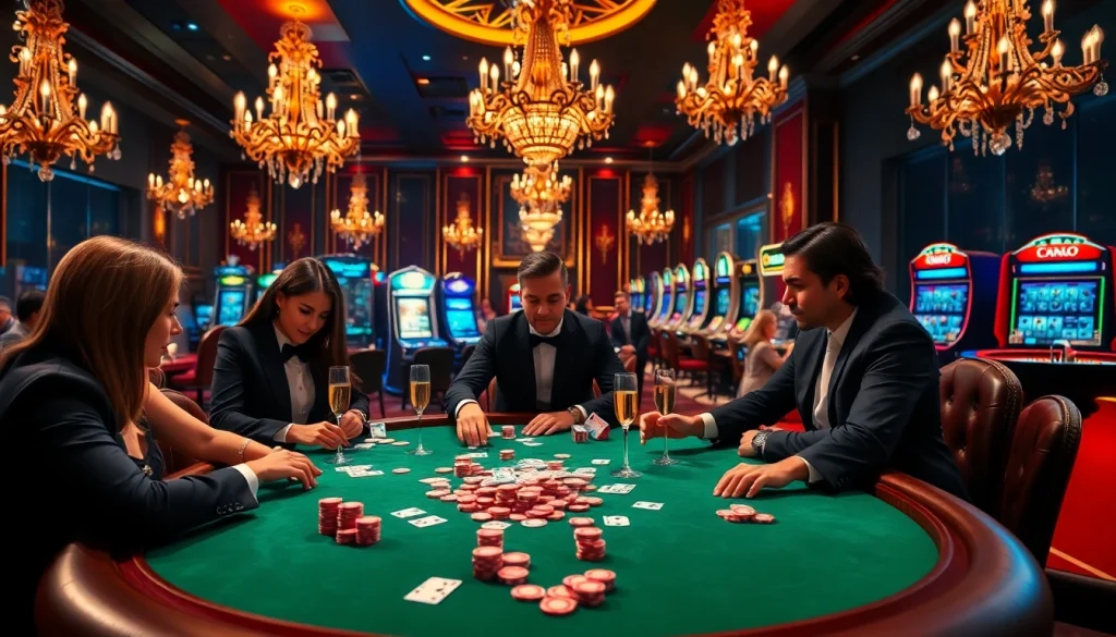Engaging poker game at a luxury casino on https://urr88.com/, showcasing chips and cards.