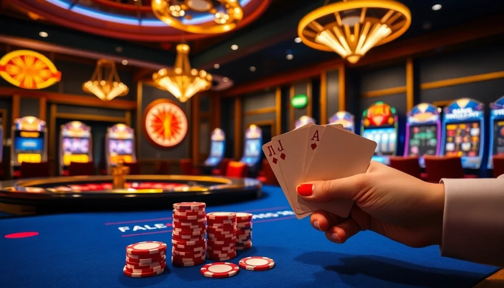 Winning at the blackjack table with KK55.com poker chips and roulette wheel backdrop.