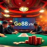 Go88vn showcases an exciting casino poker scene with professional gamblers at the table.