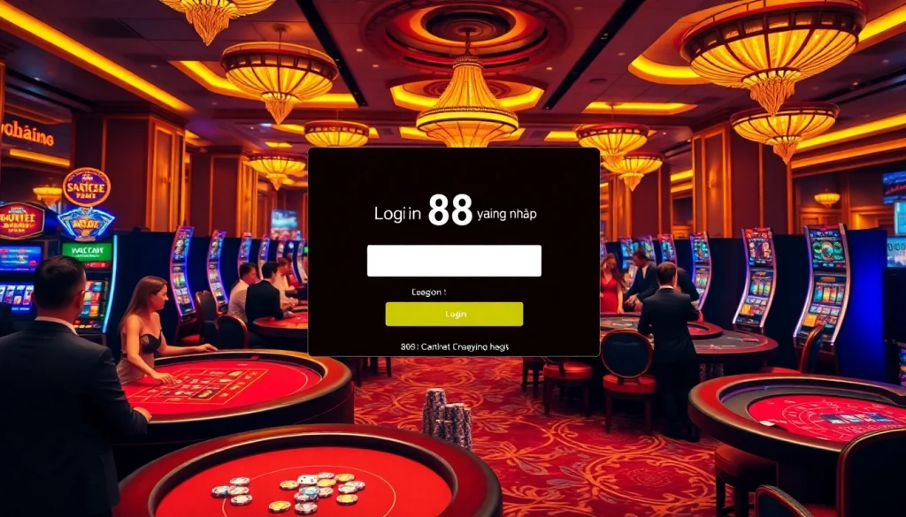 Exciting gambling scene showcasing casino games and the digital interface for 88i đăng nhập