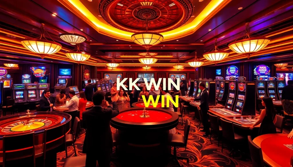 Experience the excitement of KK WIN with players celebrating big wins at vibrant casino tables.