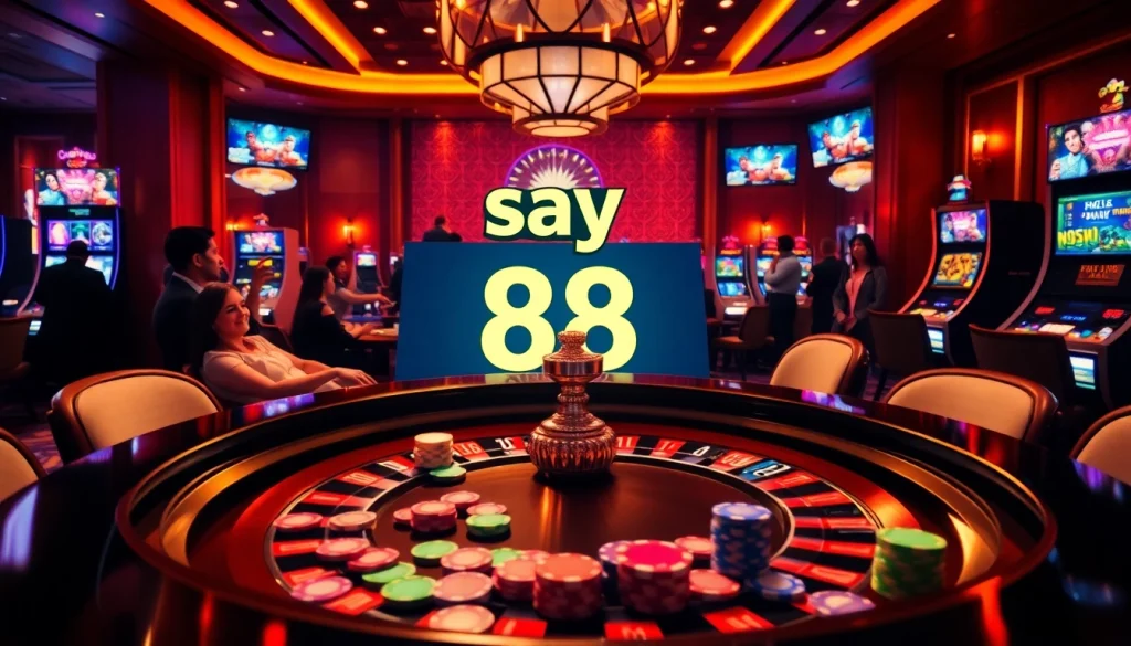 Experience the thrill of betting with say 88 at a vibrant casino table filled with colorful chips.