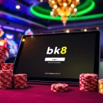Engage with the thrilling atmosphere of bk8 login at an online casino, featuring sleek devices and vibrant surroundings.