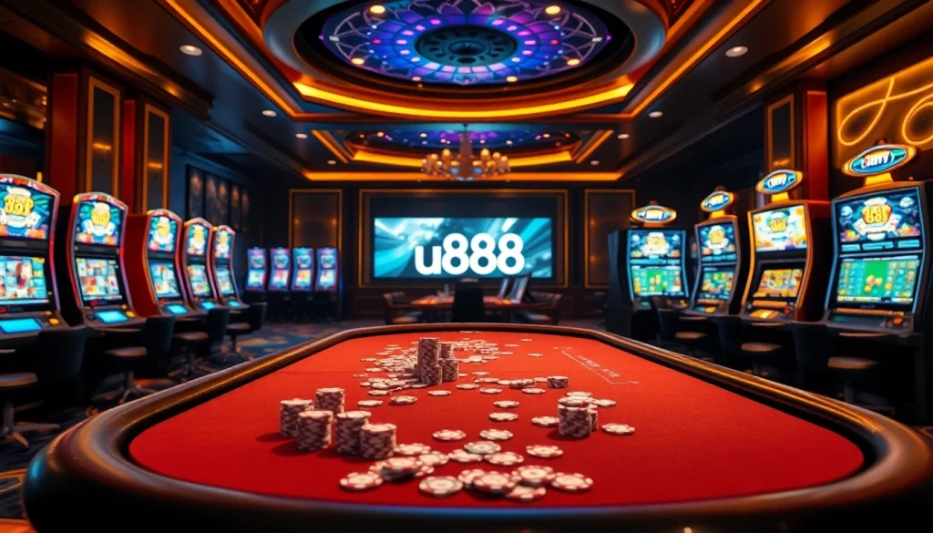 Exciting gaming experience at u888 casino with lively tables and colorful slots.