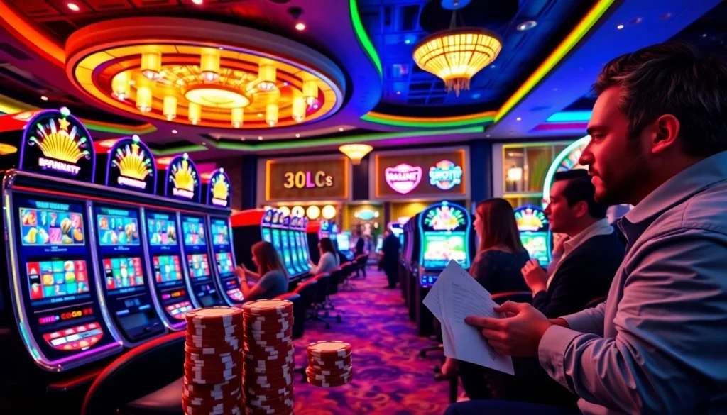 Engaging scene of players enjoying slot online apiraja88 in a vibrant casino.