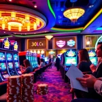 Engaging scene of players enjoying slot online apiraja88 in a vibrant casino.