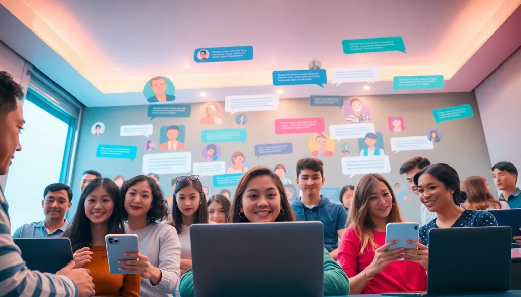 مستخدمون يتفاعلون أثناء المحادثة بنشاط في شات الرياض، مع عرض محادثات رقمية حيوية.