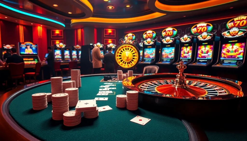 Players enjoying thrilling games at 789club, featuring poker and roulette in a luxurious casino ambiance.