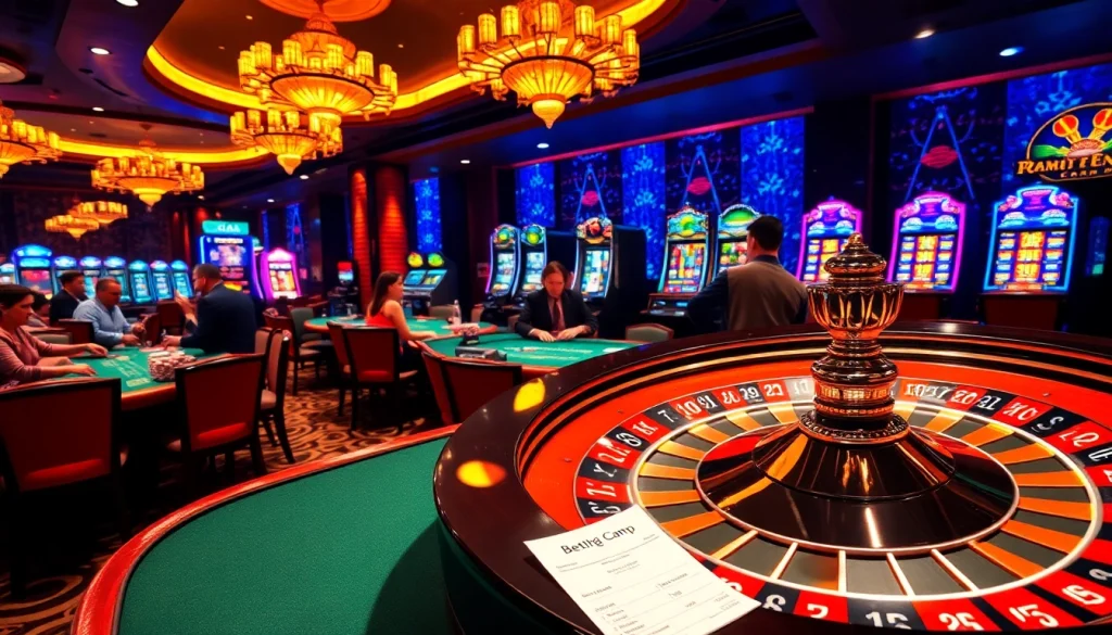 Experience thrilling wins at https://mu88.camp/ with vibrant casino action featuring poker tables and slot machines.