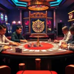 Experience high stakes at KK55.com with a vibrant casino scene featuring poker tables and slot machines.