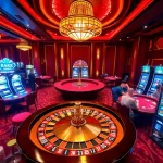 Players enjoying a dynamic casino experience at https://nh88vn.com/ with roulette wheels and poker tables.