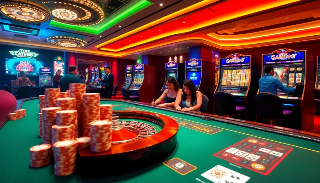 Experience thrilling gameplay at Gopay88 with vibrant casino visuals depicting poker and roulette.